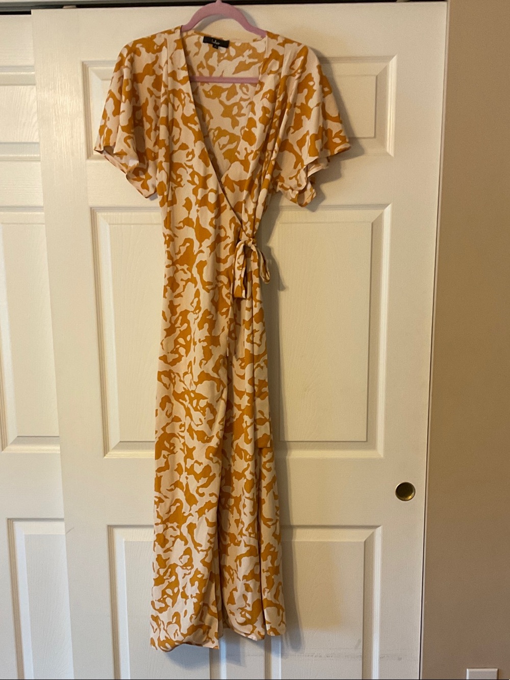 Lulu's Mustard and Cream Wrap Maxi Dress
